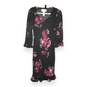 Evan-Picone Black Rose Floral Print Dress Size 6